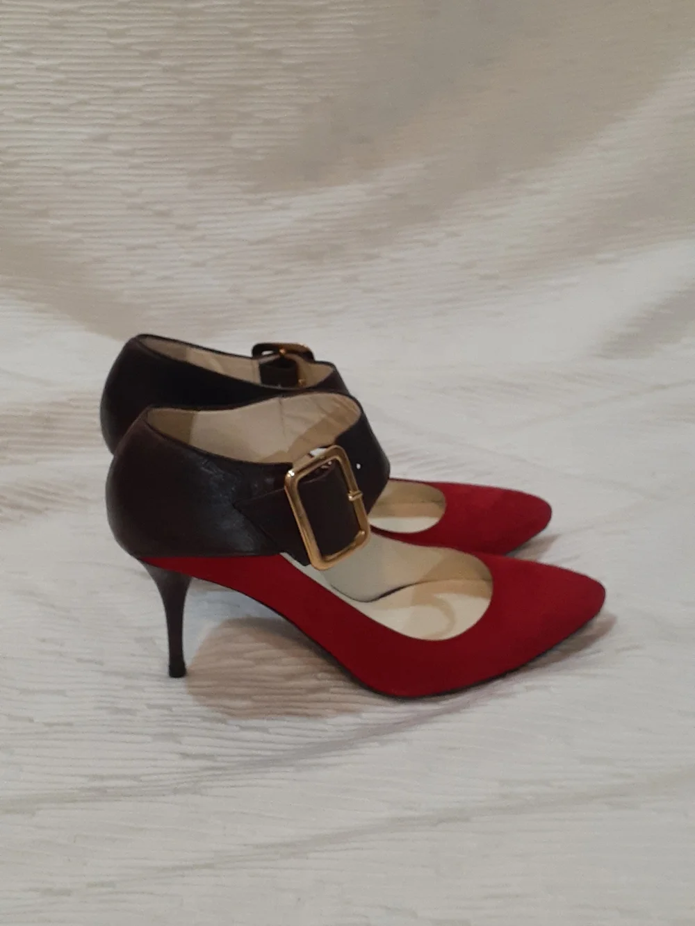 bettye muller Red Pointed-Toe Heels with Ankle Strap Size 37.5 Made In ITALY